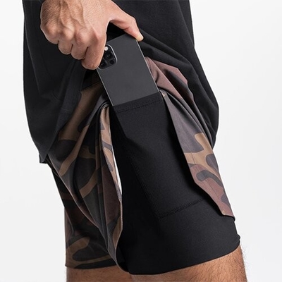 European and American men's casual double -layer shorts in summer sports fitness running