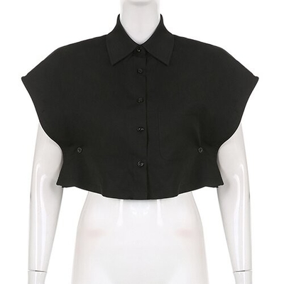 OEM manufactory Fashionable personality street solid color loose casual buttons, lapel sleeveless short shirt tops