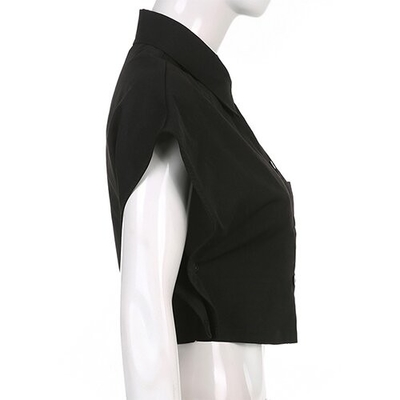 OEM manufactory Fashionable personality street solid color loose casual buttons, lapel sleeveless short shirt tops