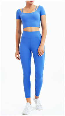 Women Gym Fitness Training Clothes Blue Seamless 2 Piece Yoga Set