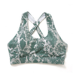 Metallic Running Shockproof Ladies Sports Bras Gold Snake Print Cross Back Yoga Bra