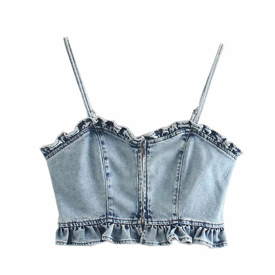 Summer Vogue Splicing Agaric Edge Small Jean Vest Female Custom Denim Clothing