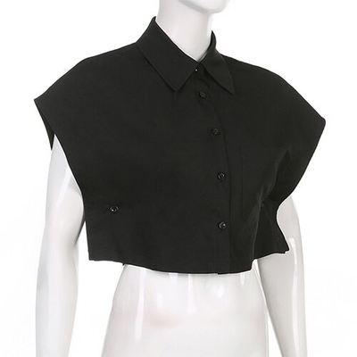 OEM manufactory Fashionable personality street solid color loose casual buttons, lapel sleeveless short shirt tops