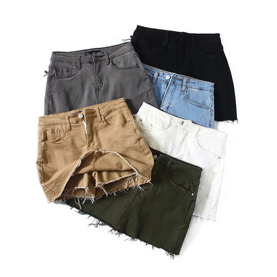 Women's Slim Flexible Mini Denim High Waisted Skirts With Built In Shorts