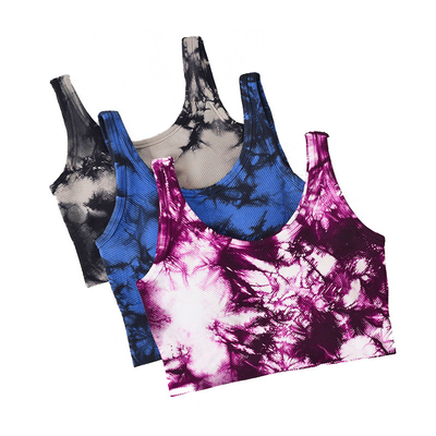 87% Nylon 13% Spandex Ladies Sports Bras Tie Dye Seamless Cropped Tank Top
