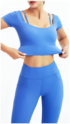 Women Gym Fitness Training Clothes Blue Seamless 2 Piece Yoga Set