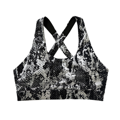 Metallic Running Shockproof Ladies Sports Bras Gold Snake Print Cross Back Yoga Bra