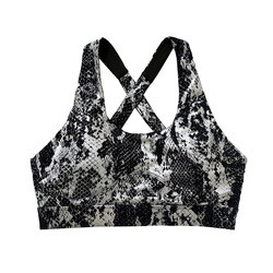Metallic Running Shockproof Ladies Sports Bras Gold Snake Print Cross Back Yoga Bra