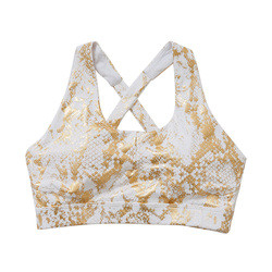 Metallic Running Shockproof Ladies Sports Bras Gold Snake Print Cross Back Yoga Bra